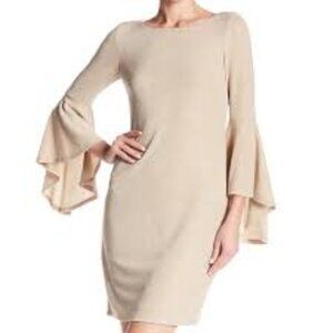 NWT Eliza J Bell Sleeve Sparkly Dress Champagne Color Size 12